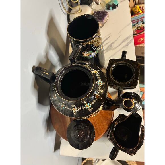 Antique Price Bros England Teapot Set – Hand-Painted Black Luster – 4-Piece Set - Picture 13 of 14